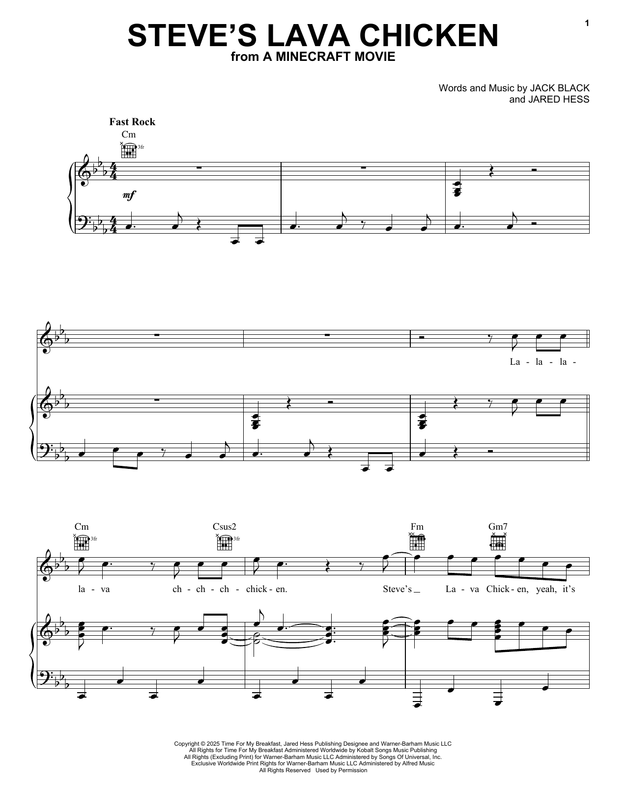 Download Jack Black Steve's Lava Chicken (from A Minecraft Movie) Sheet Music and learn how to play Super Easy Piano PDF digital score in minutes