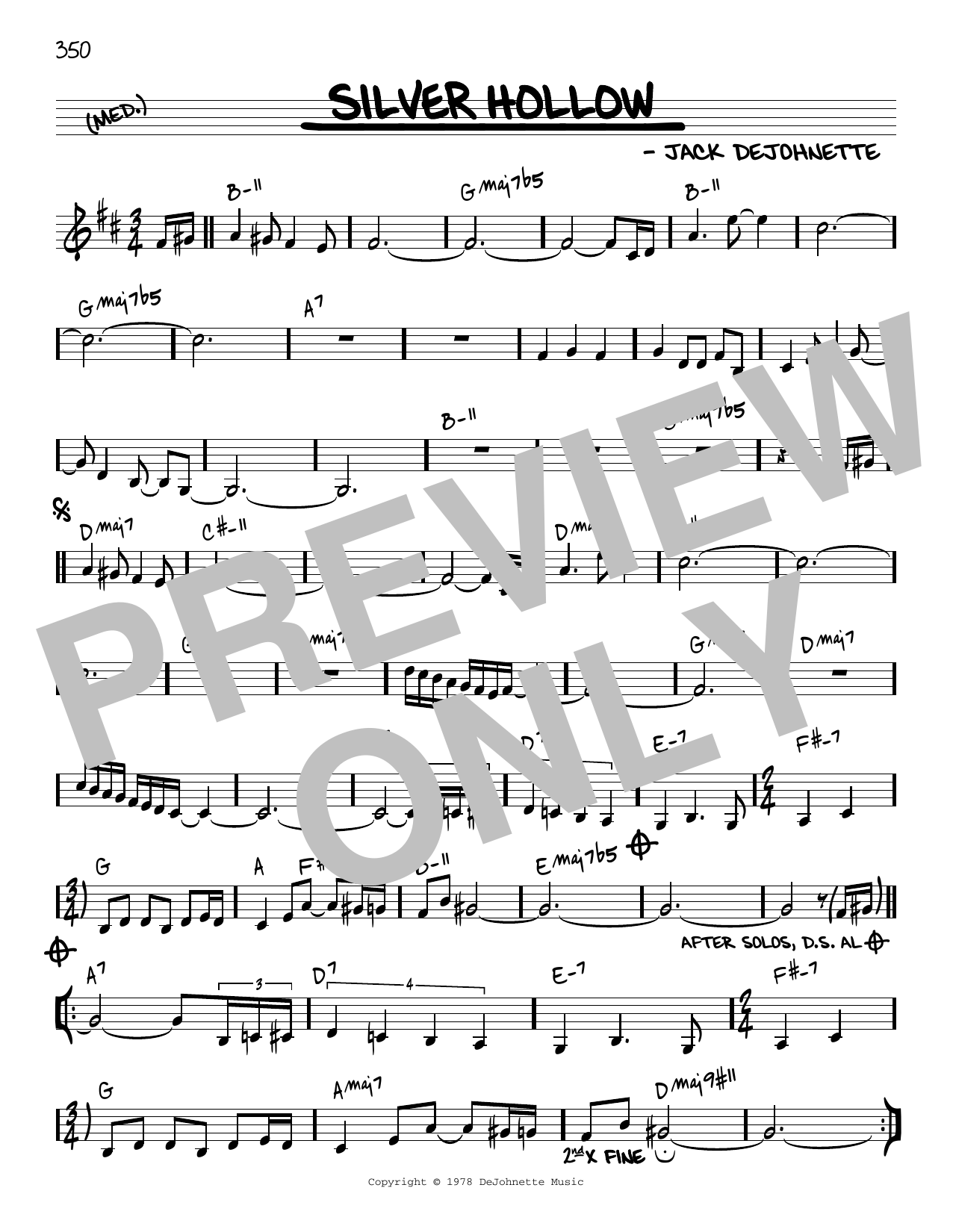 Download Jack DeJohnette Silver Hollow [Reharmonized version] (arr. Jack Grassel) Sheet Music and learn how to play Real Book – Melody & Chords PDF digital score in minutes