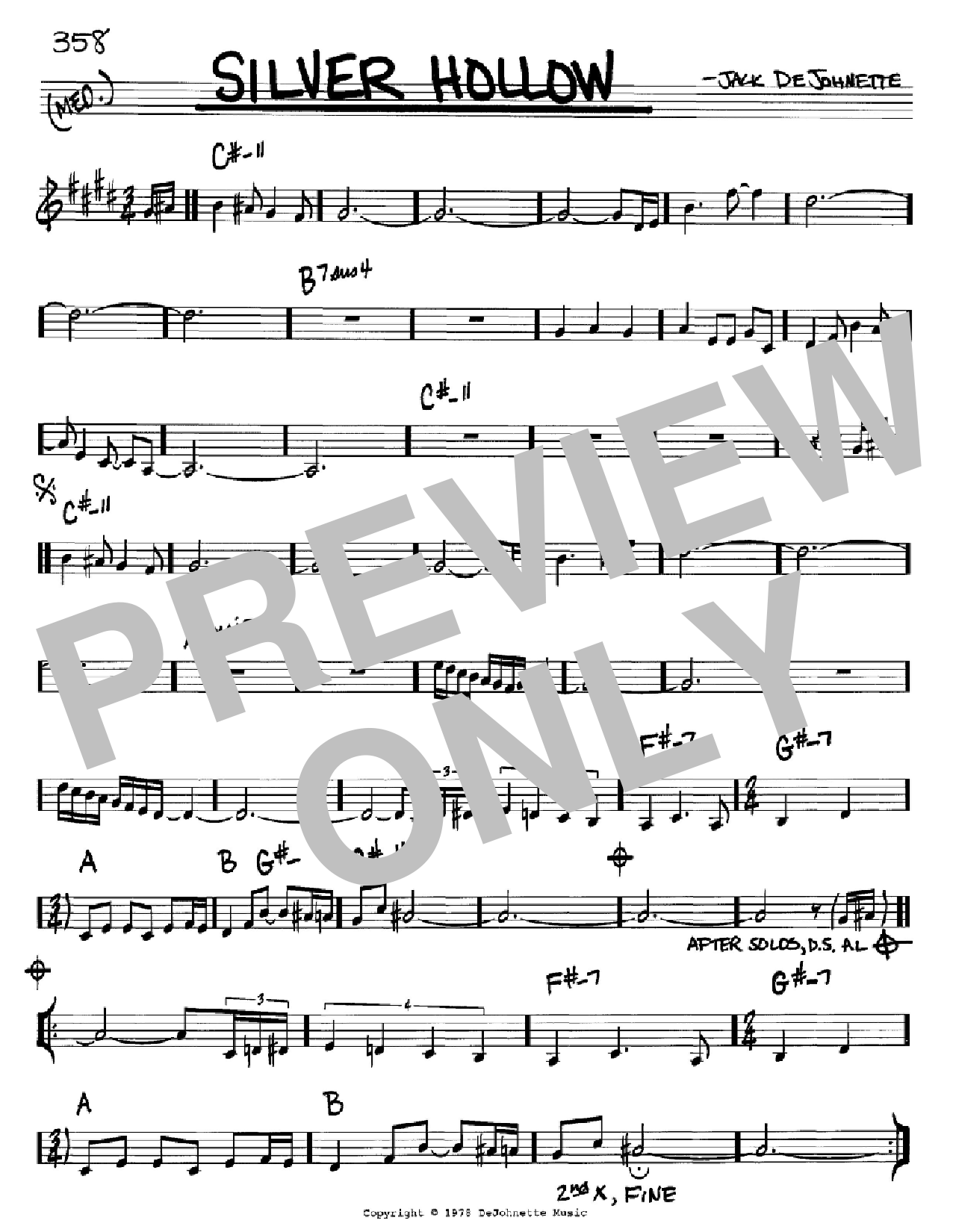 Download Jack DeJohnette Silver Hollow Sheet Music and learn how to play Real Book – Melody & Chords – Eb Instruments PDF digital score in minutes