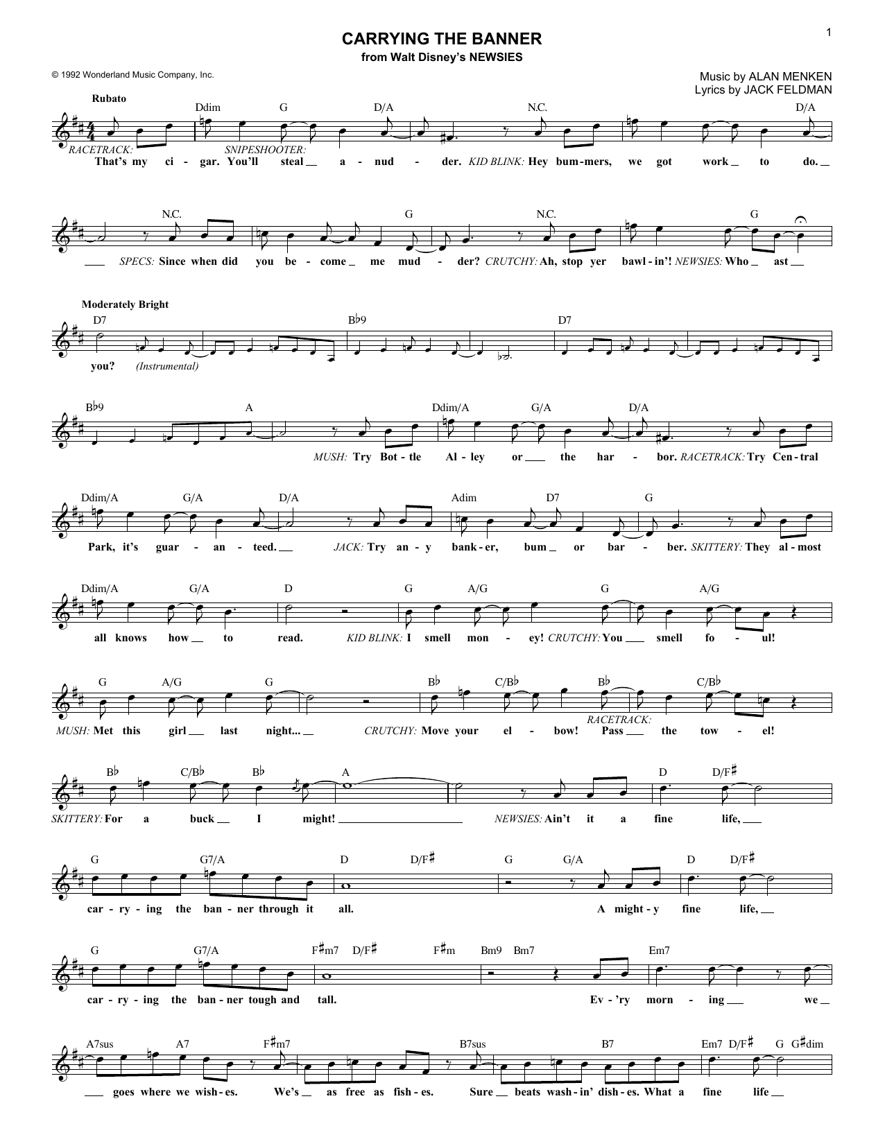 Download Jack Feldman Carrying The Banner Sheet Music and learn how to play Melody Line, Lyrics & Chords PDF digital score in minutes