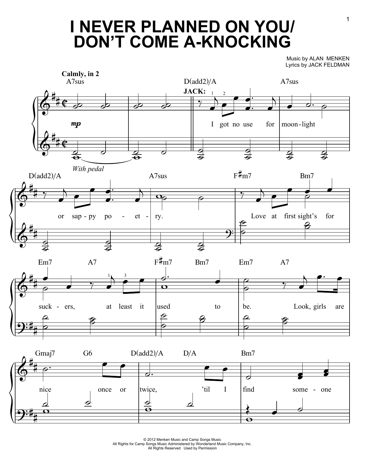 Download Alan Menken I Never Planned On You/Don't Come A-Knocking Sheet Music and learn how to play Easy Piano PDF digital score in minutes