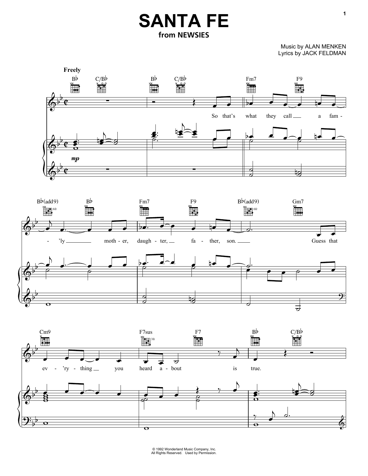 Download Alan Menken Santa Fe (from Newsies) Sheet Music and learn how to play Piano, Vocal & Guitar (Right-Hand Melody) PDF digital score in minutes