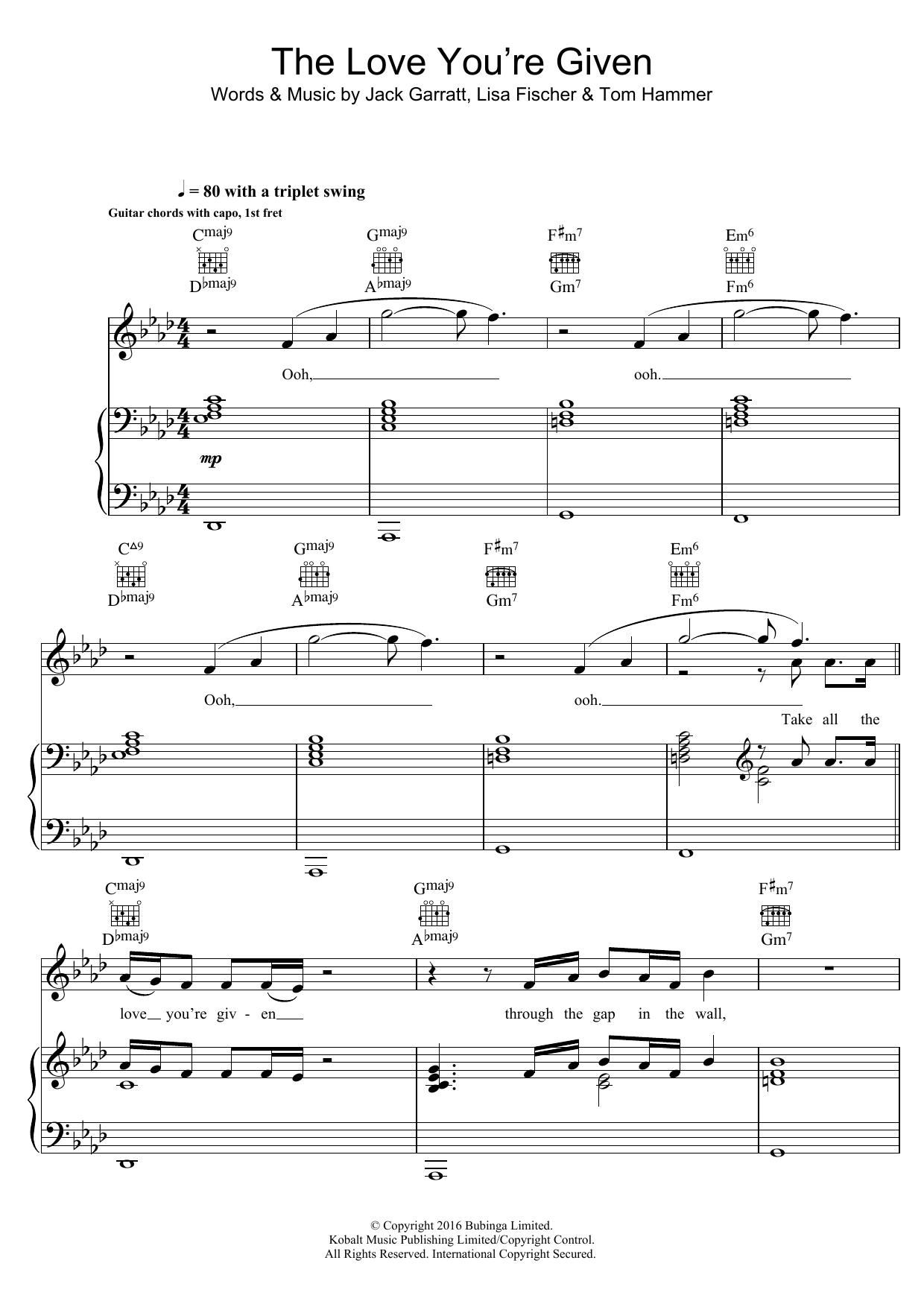 Download Jack Garratt The Love You're Given Sheet Music and learn how to play Piano, Vocal & Guitar (Right-Hand Melody) PDF digital score in minutes