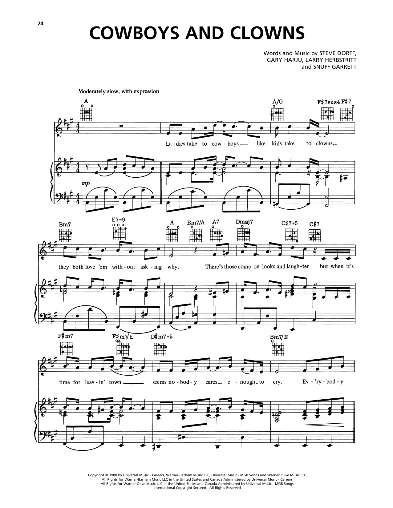 Download Jack Greene Cowboys And Clowns Sheet Music and learn how to play Piano, Vocal & Guitar Chords (Right-Hand Melody) PDF digital score in minutes