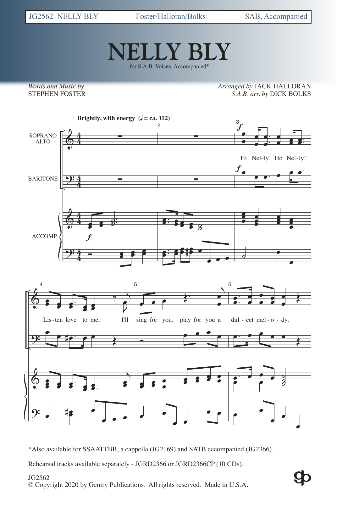 Download Jack Halloran & Dick Bolks Nelly Bly Sheet Music and learn how to play SAB Choir PDF digital score in minutes