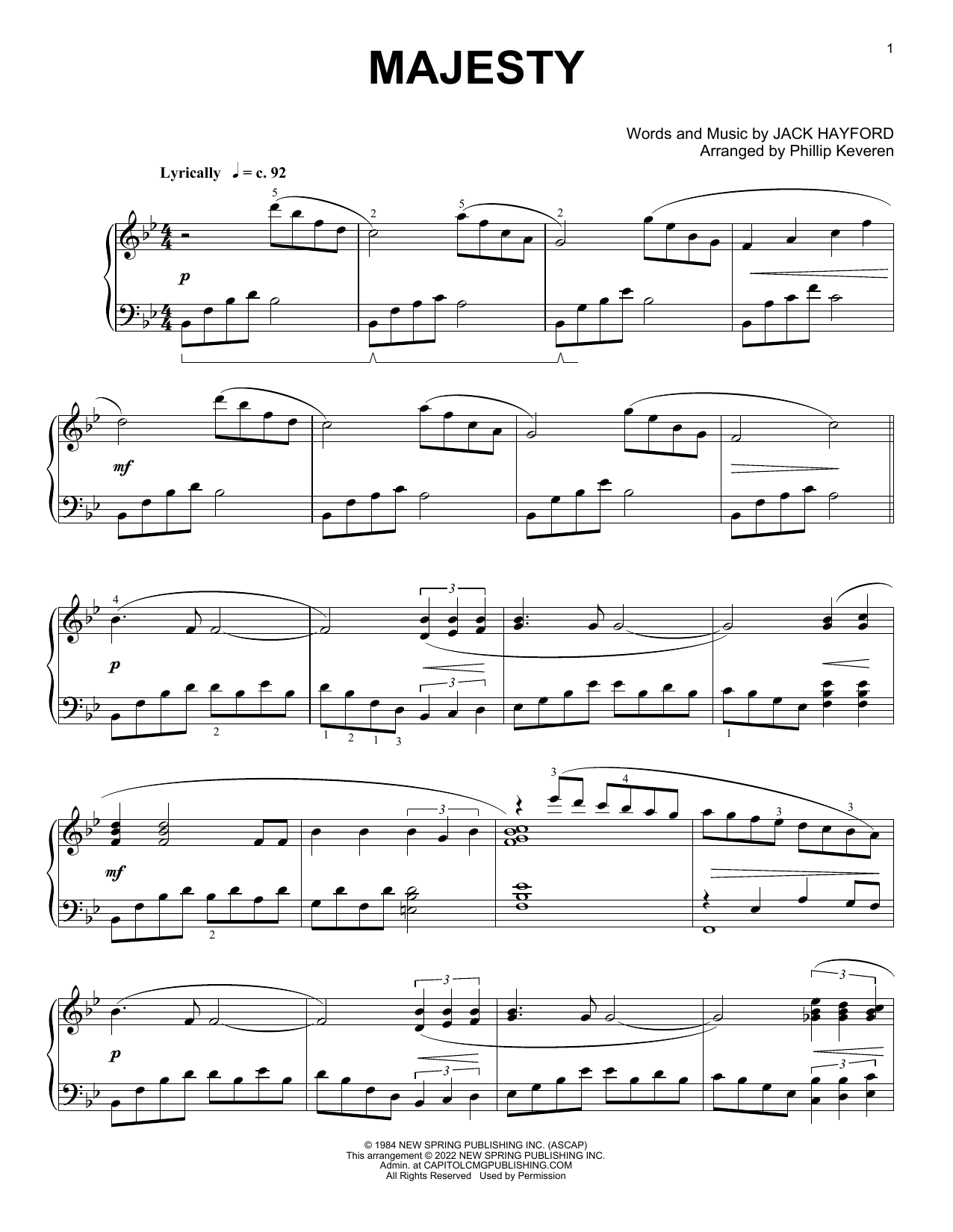 Download Jack Hayford Majesty [Classical version] (arr. Phillip Keveren) Sheet Music and learn how to play Piano Solo PDF digital score in minutes