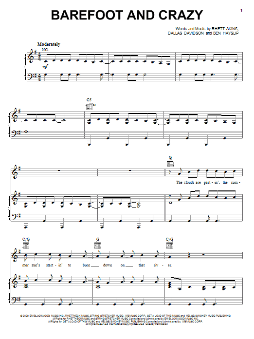 Download Jack Ingram Barefoot And Crazy Sheet Music and learn how to play Piano, Vocal & Guitar (Right-Hand Melody) PDF digital score in minutes