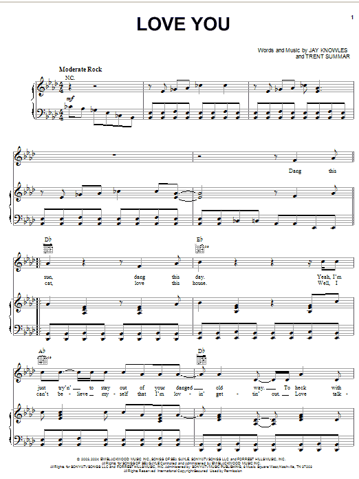 Download Jack Ingram Love You Sheet Music and learn how to play Piano, Vocal & Guitar (Right-Hand Melody) PDF digital score in minutes
