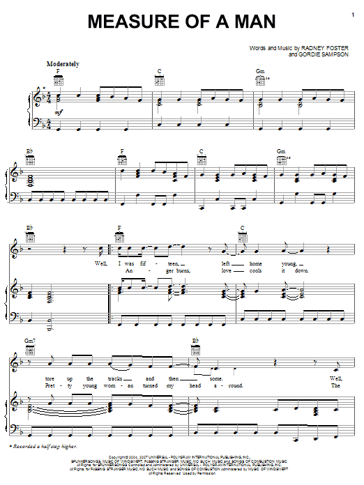 Download Jack Ingram Measure Of A Man Sheet Music and learn how to play Piano, Vocal & Guitar (Right-Hand Melody) PDF digital score in minutes