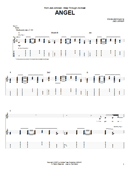 Download Jack Johnson Angel Sheet Music and learn how to play Ukulele PDF digital score in minutes