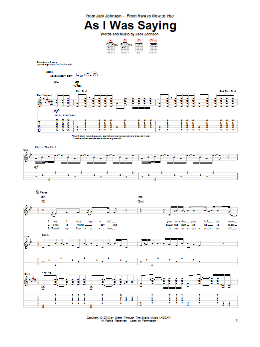 Download Jack Johnson As I Was Saying Sheet Music and learn how to play Guitar Tab PDF digital score in minutes
