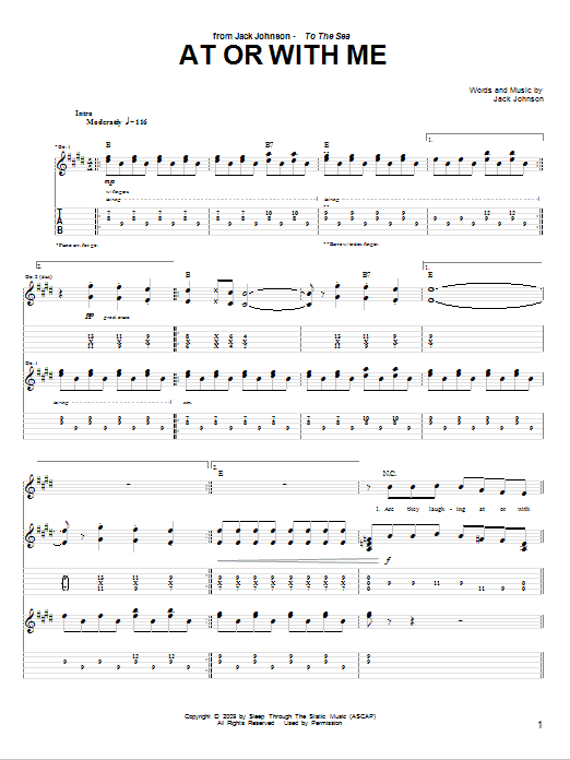 Download Jack Johnson At Or With Me Sheet Music and learn how to play Guitar Tab PDF digital score in minutes