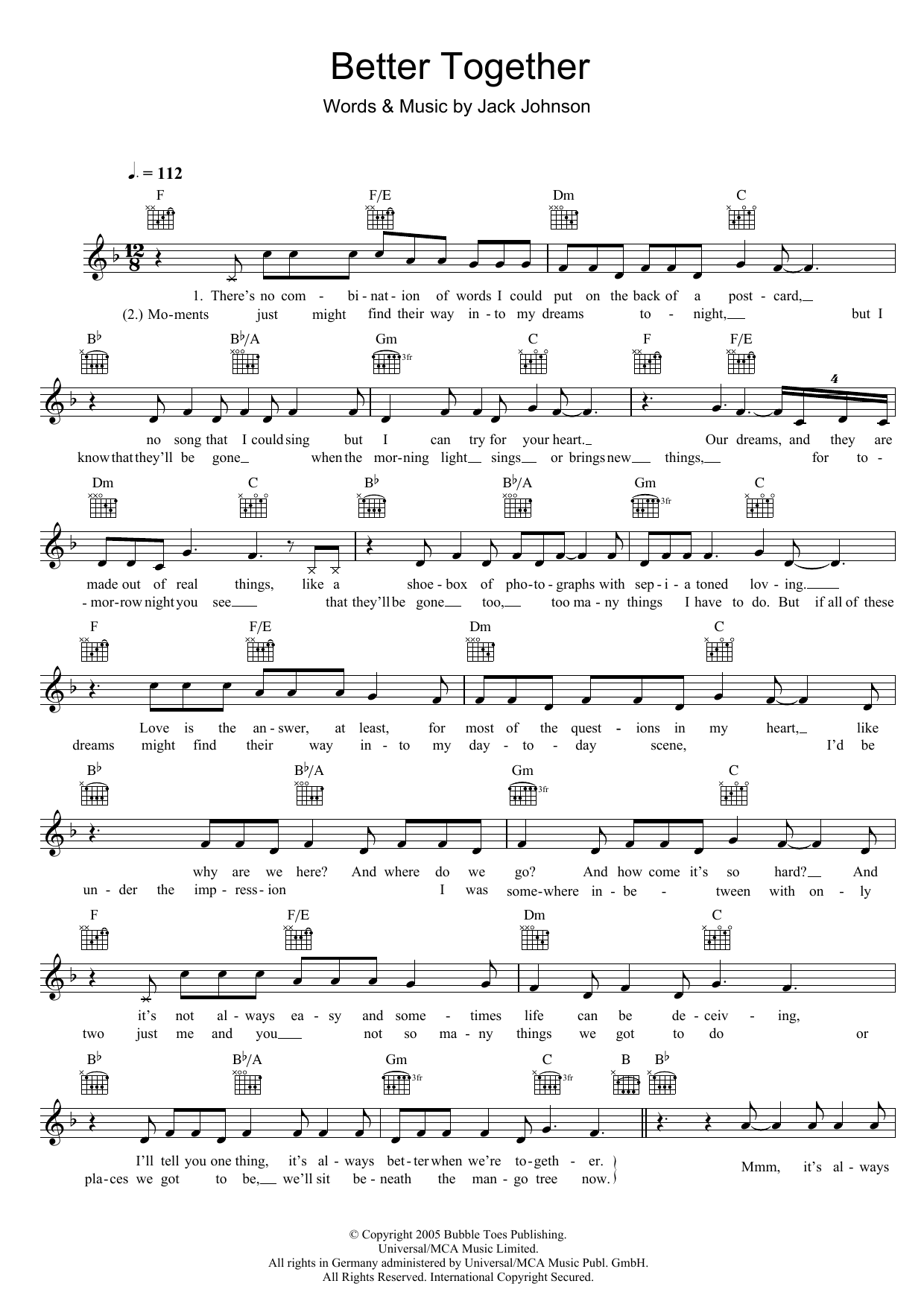 Download Jack Johnson Better Together Sheet Music and learn how to play Baritone Ukulele PDF digital score in minutes