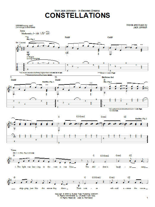 Download Jack Johnson Constellations Sheet Music and learn how to play Lyrics & Chords PDF digital score in minutes