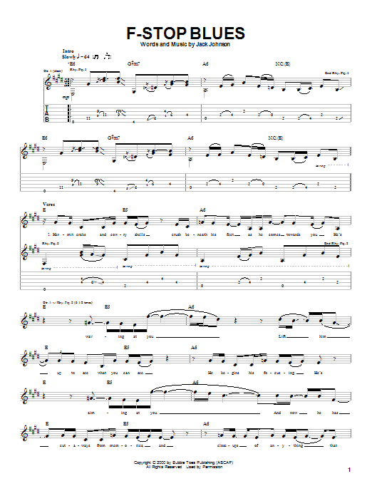 Download Jack Johnson F-Stop Blues Sheet Music and learn how to play Ukulele with strumming patterns PDF digital score in minutes