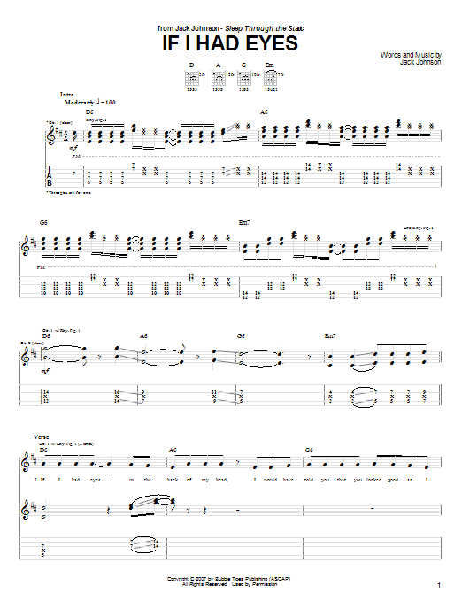 Download Jack Johnson If I Had Eyes Sheet Music and learn how to play Guitar Tab PDF digital score in minutes