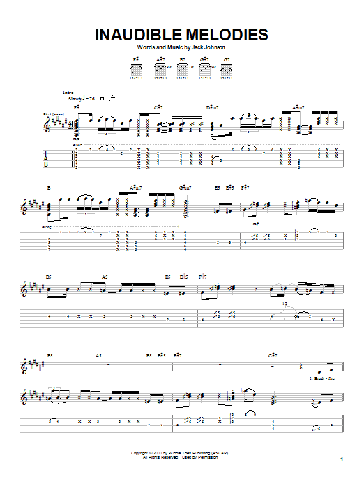 Download Jack Johnson Inaudible Melodies Sheet Music and learn how to play Ukulele with strumming patterns PDF digital score in minutes