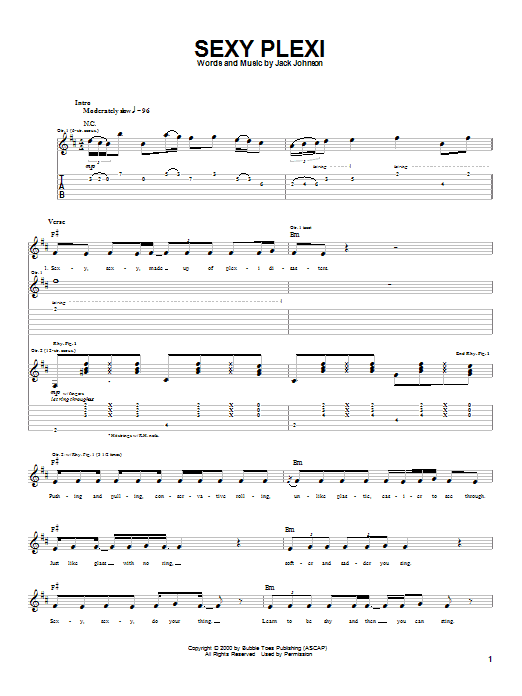 Download Jack Johnson Sexy Plexi Sheet Music and learn how to play Ukulele with strumming patterns PDF digital score in minutes