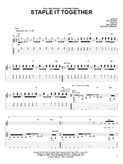 Download Jack Johnson Staple It Together Sheet Music and learn how to play Lyrics & Chords PDF digital score in minutes