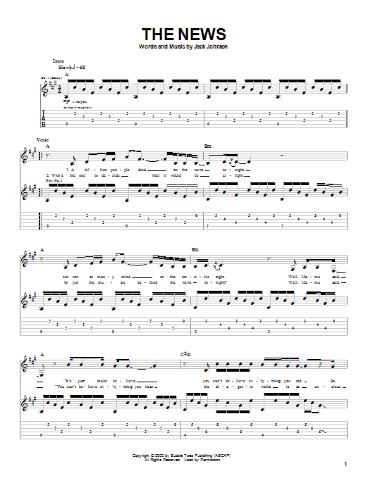 Download Jack Johnson The News Sheet Music and learn how to play Guitar Tab PDF digital score in minutes