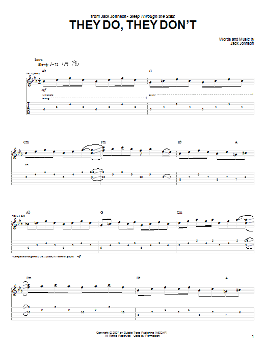 Download Jack Johnson They Do, They Don't Sheet Music and learn how to play Piano, Vocal & Guitar (Right-Hand Melody) PDF digital score in minutes