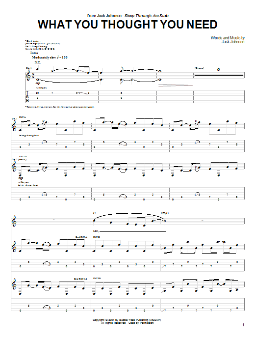 Download Jack Johnson What You Thought You Need Sheet Music and learn how to play Guitar Tab PDF digital score in minutes