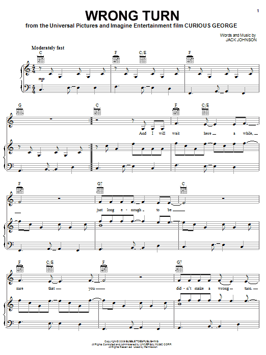 Download Jack Johnson Wrong Turn Sheet Music and learn how to play Guitar Tab PDF digital score in minutes