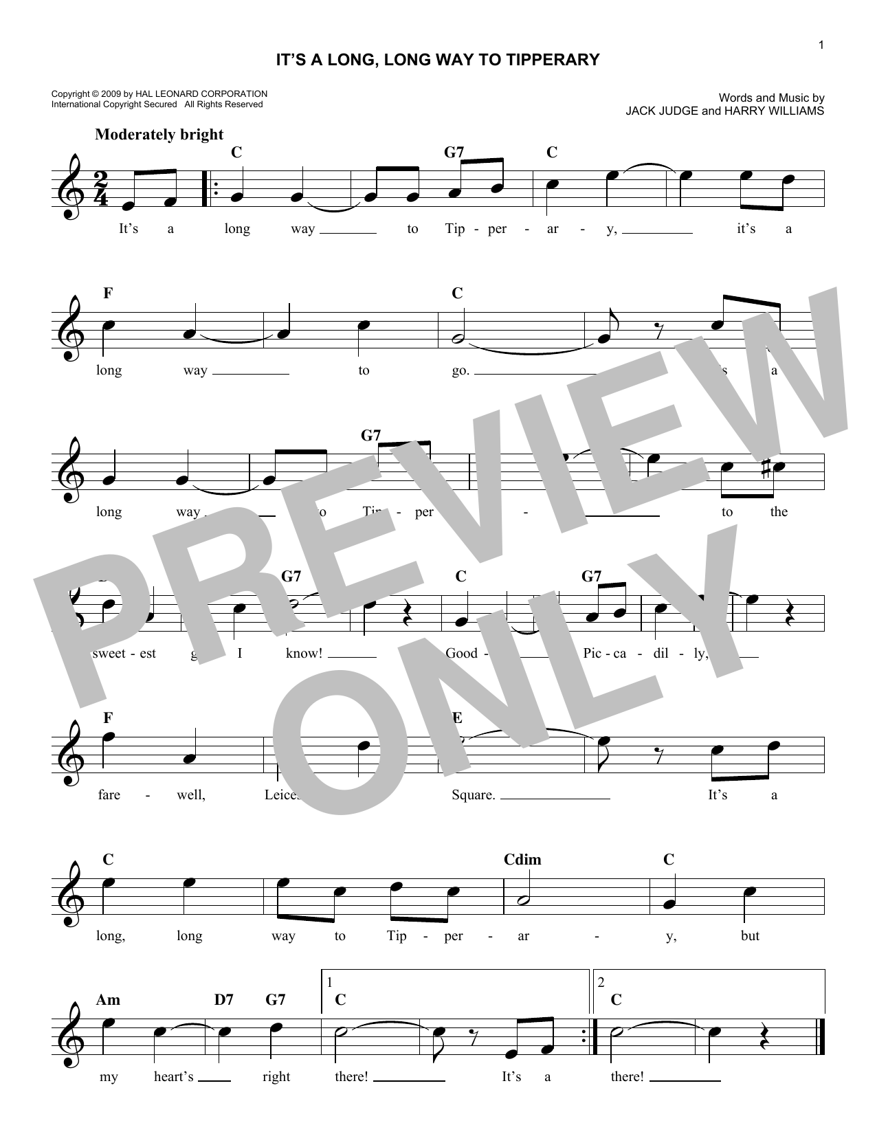 Download Jack Judge It's A Long, Long Way To Tipperary Sheet Music and learn how to play Piano, Vocal & Guitar Chords (Right-Hand Melody) PDF digital score in minutes