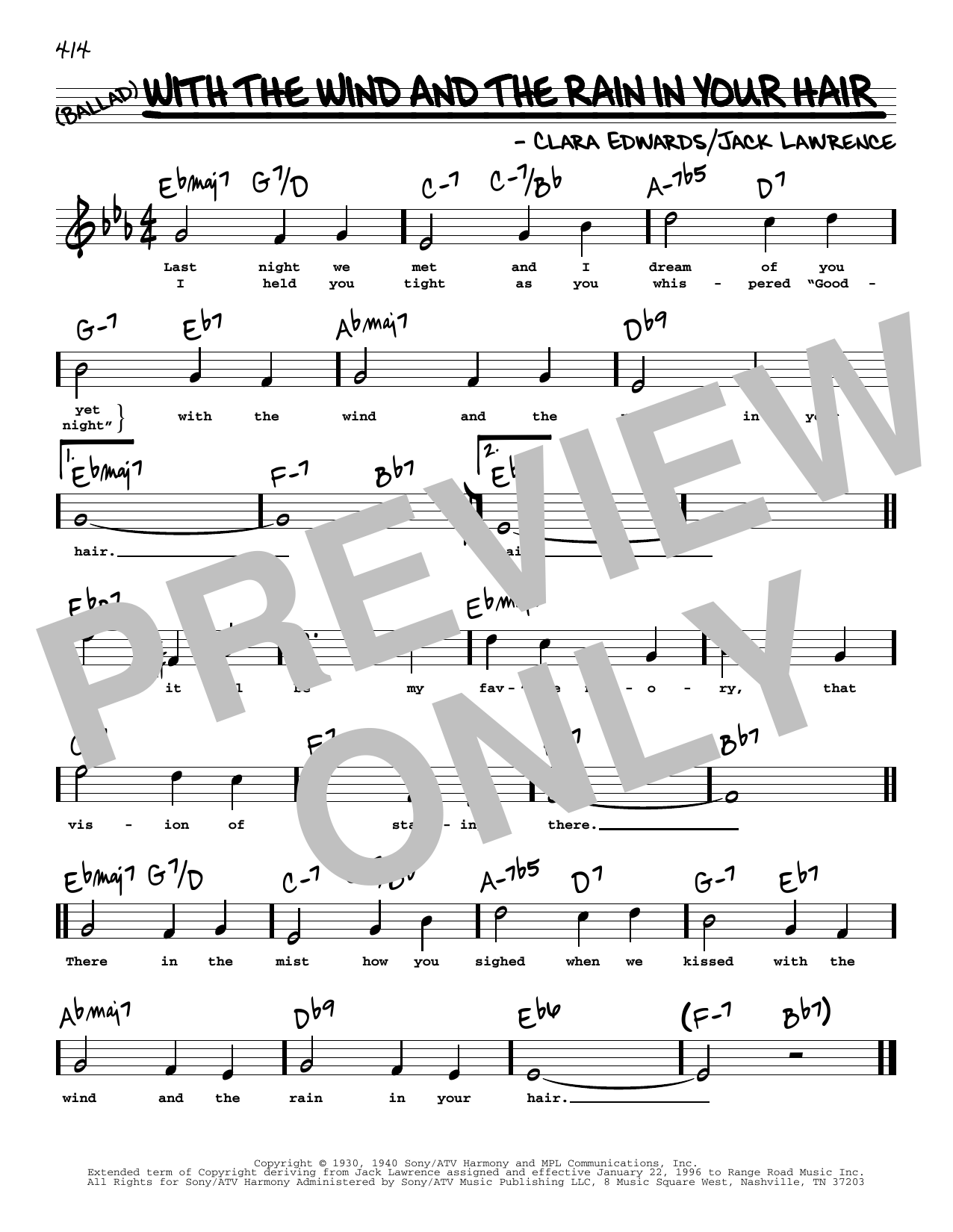 Download Jack Lawrence and Clara Edwards With The Wind And The Rain In Your Hair (High Voice) Sheet Music and learn how to play Real Book – Melody, Lyrics & Chords PDF digital score in minutes