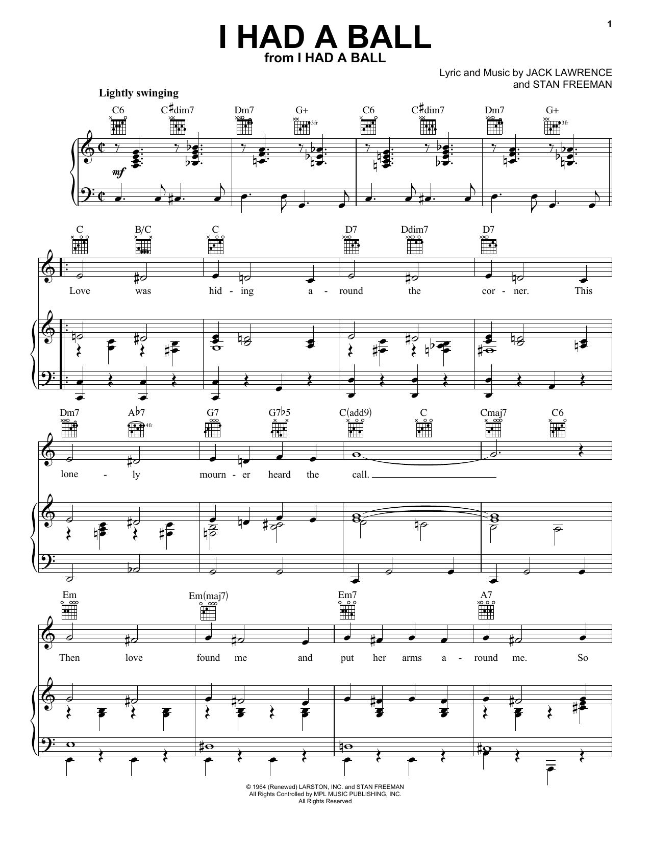Download Jack Lawrence I Had A Ball Sheet Music and learn how to play Piano, Vocal & Guitar Chords (Right-Hand Melody) PDF digital score in minutes