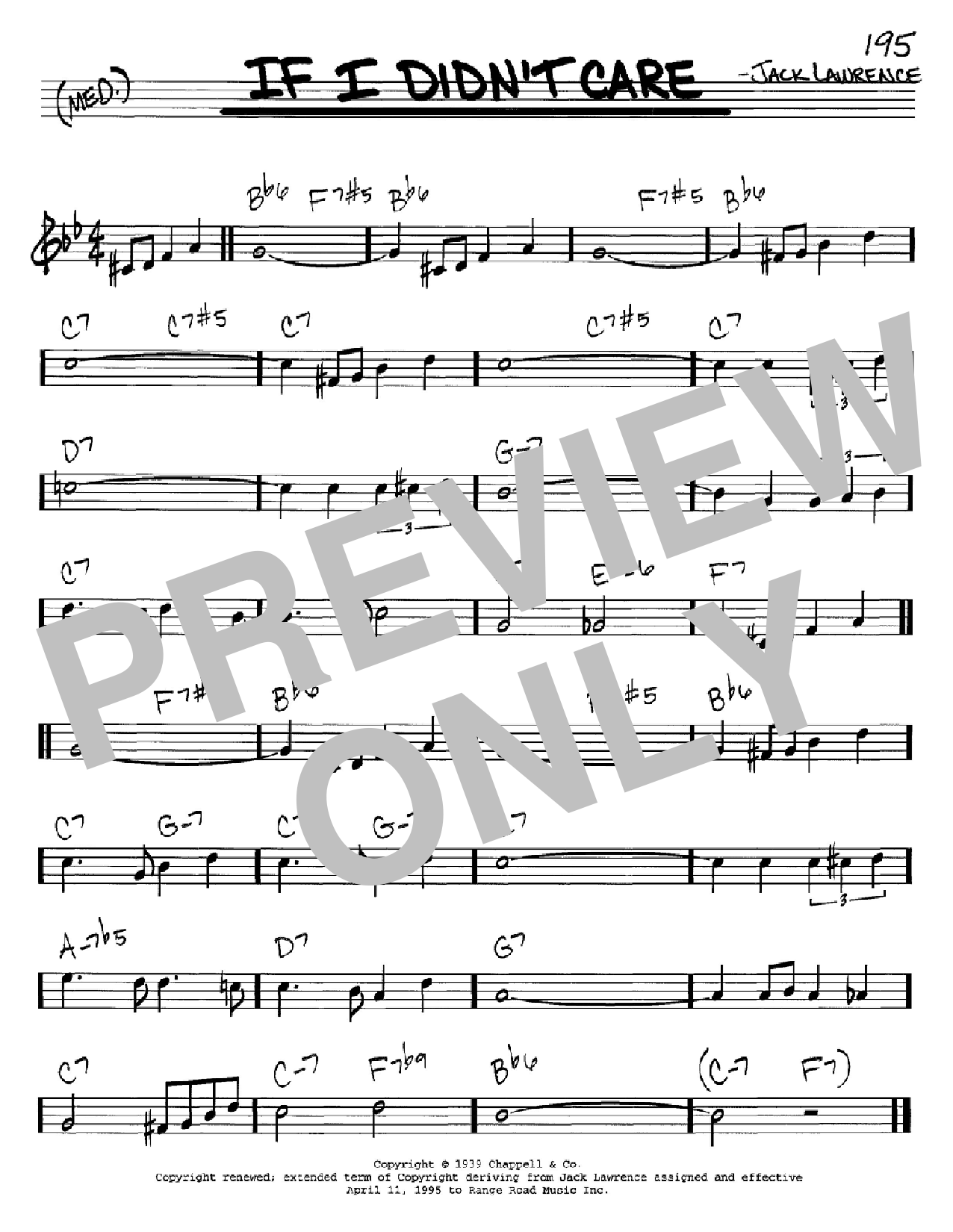 Download Jack Lawrence If I Didn't Care Sheet Music and learn how to play Real Book - Melody, Lyrics & Chords - C Instruments PDF digital score in minutes