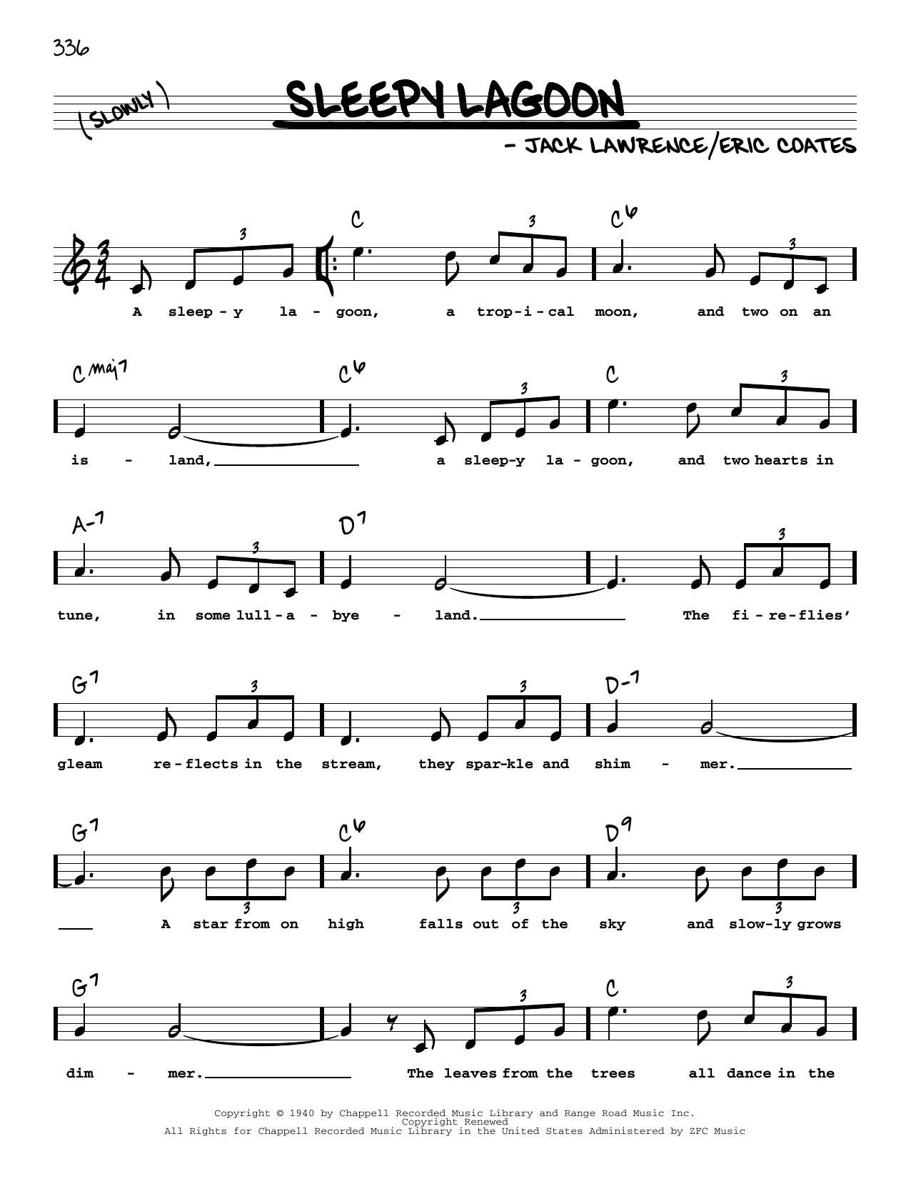Download Jack Lawrence Sleepy Lagoon (High Voice) Sheet Music and learn how to play Real Book – Melody, Lyrics & Chords PDF digital score in minutes