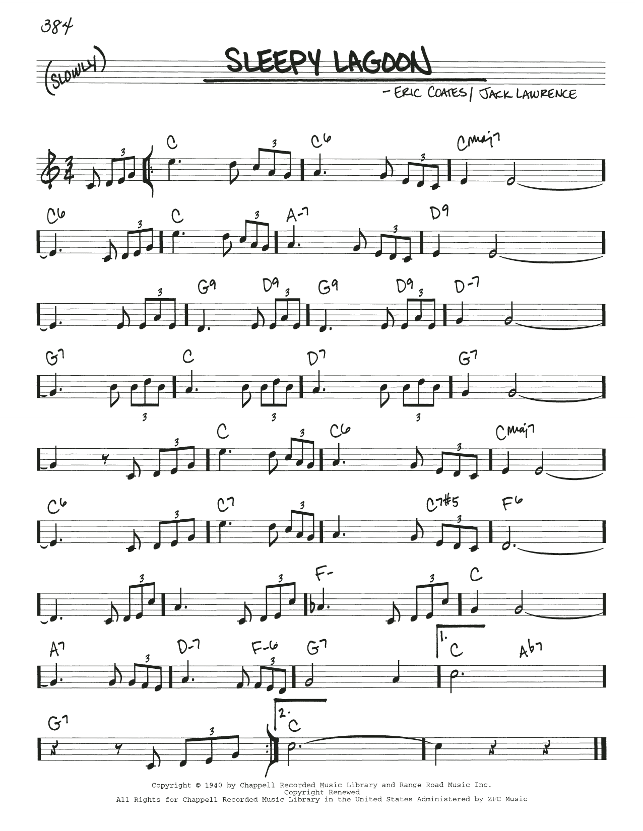 Download Jack Lawrence Sleepy Lagoon Sheet Music and learn how to play Real Book – Melody & Chords PDF digital score in minutes