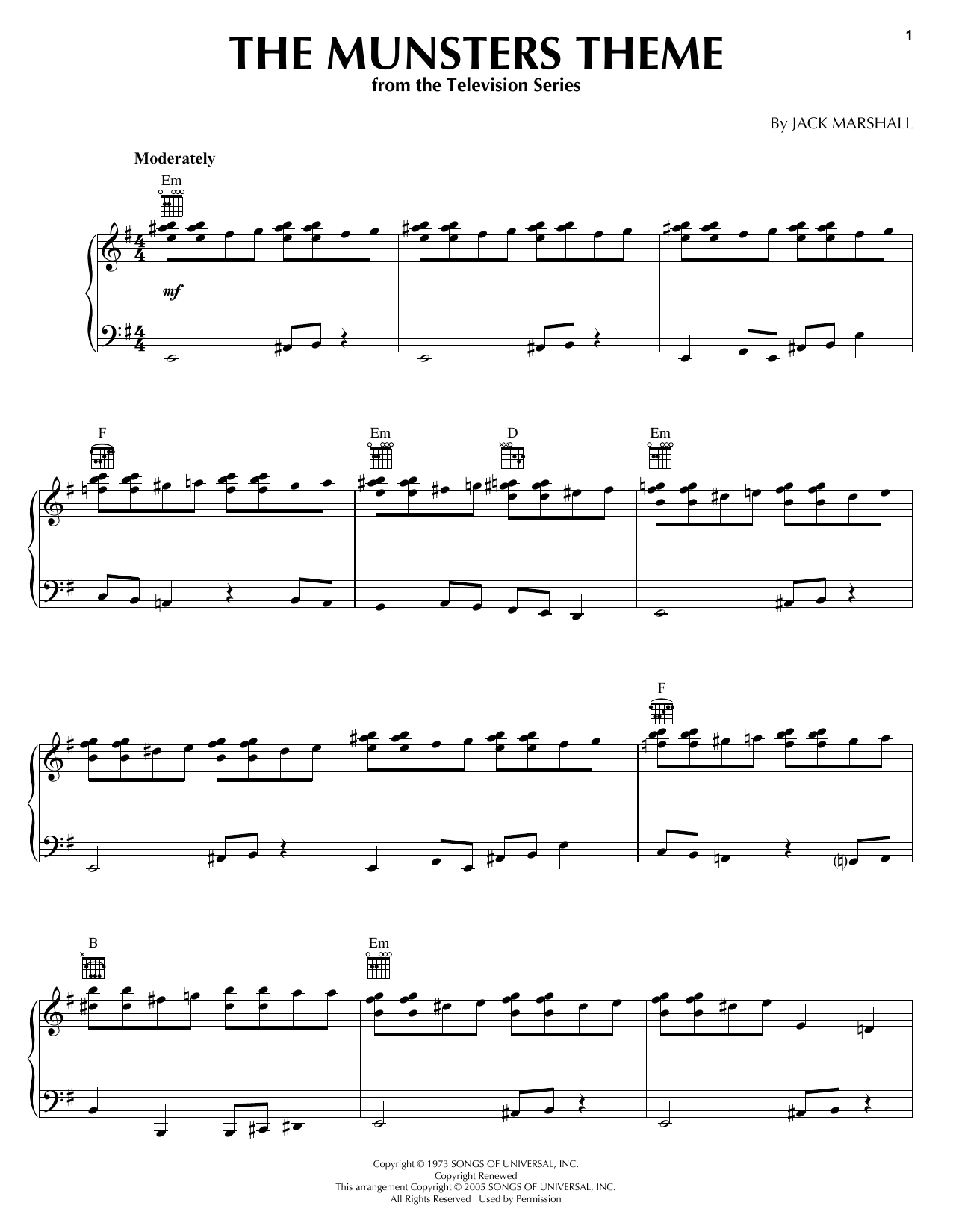 Download Jack Marshall The Munsters Theme Sheet Music and learn how to play Guitar Ensemble PDF digital score in minutes