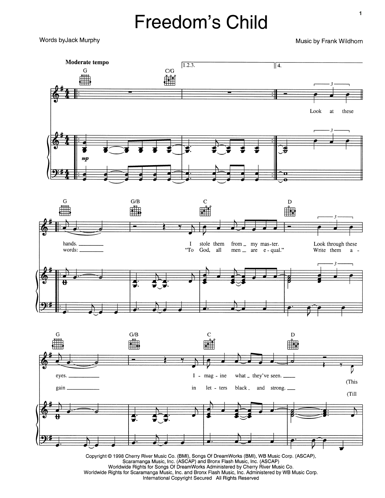 Download Jack Murphy Freedom's Child Sheet Music and learn how to play Piano, Vocal & Guitar (Right-Hand Melody) PDF digital score in minutes