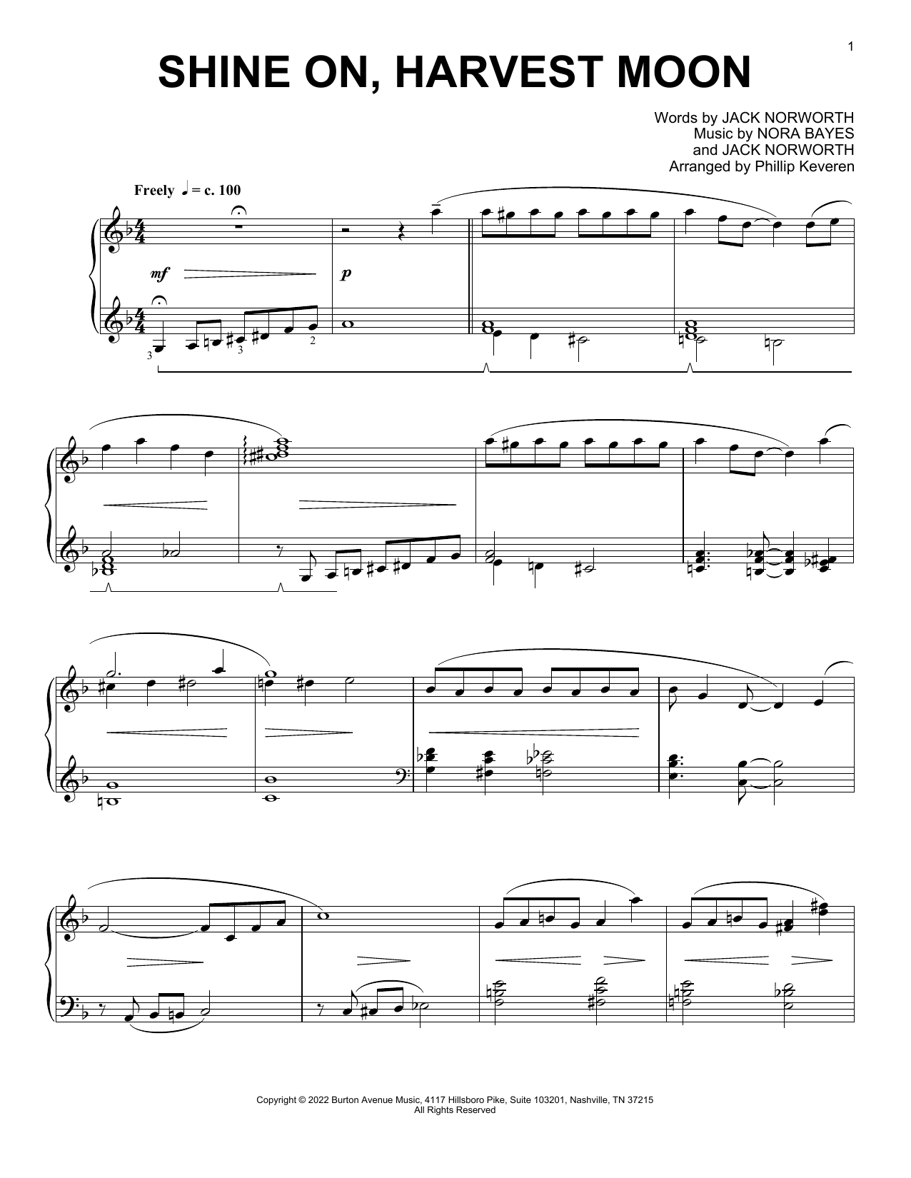 Download Jack Norworth Shine On, Harvest Moon (arr. Phillip Keveren) Sheet Music and learn how to play Piano Solo PDF digital score in minutes