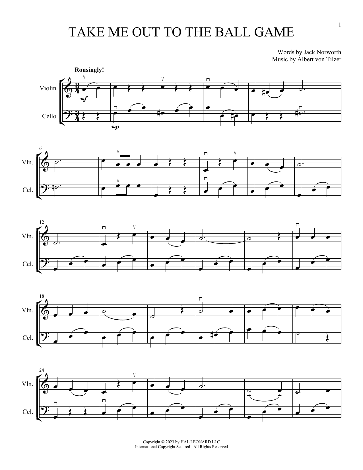 Download Jack Norworth Take Me Out To The Ball Game (arr. Michelle Hynson) Sheet Music and learn how to play Instrumental Duet PDF digital score in minutes