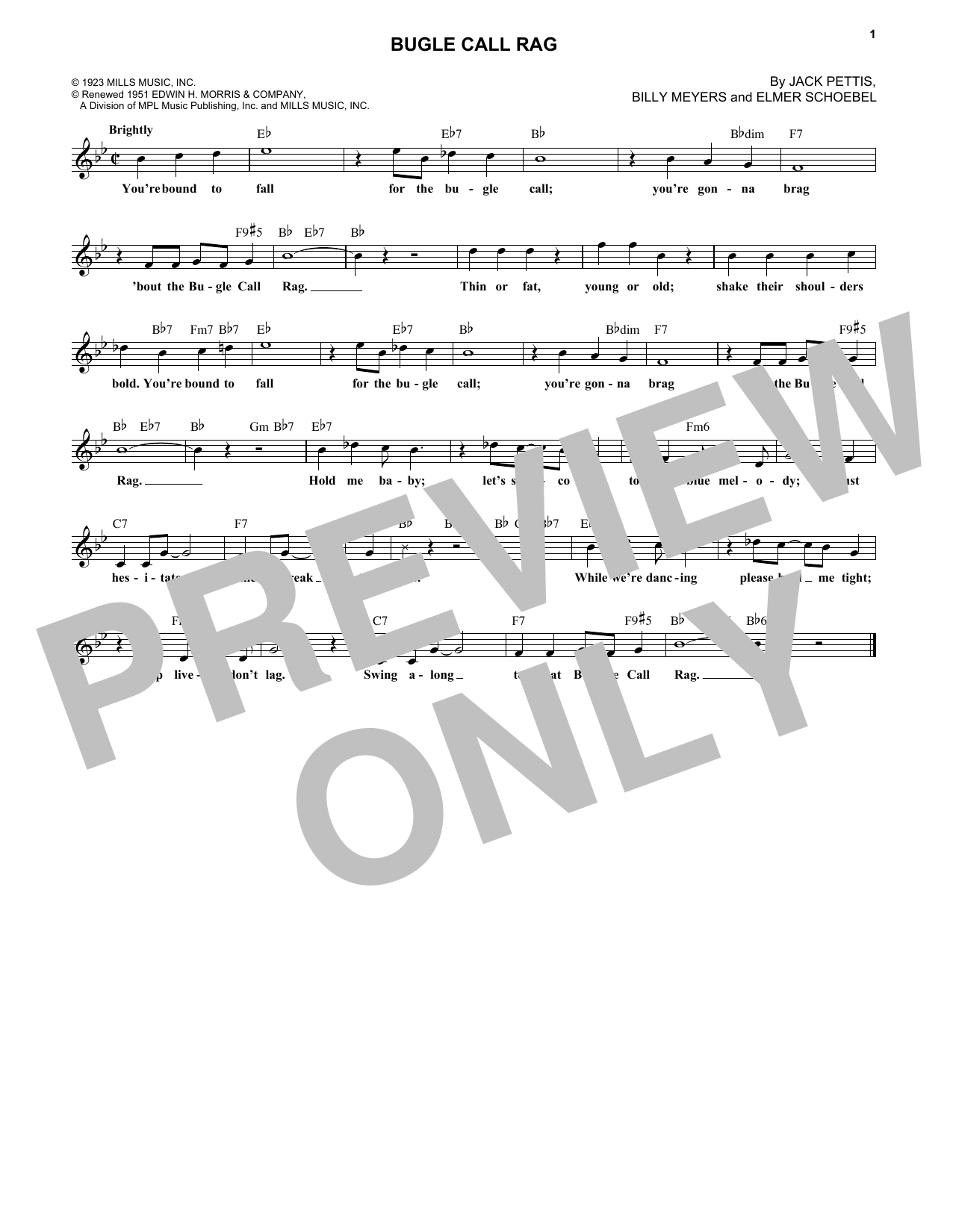 Download Elmer Schoebel Bugle Call Rag Sheet Music and learn how to play Melody Line, Lyrics & Chords PDF digital score in minutes