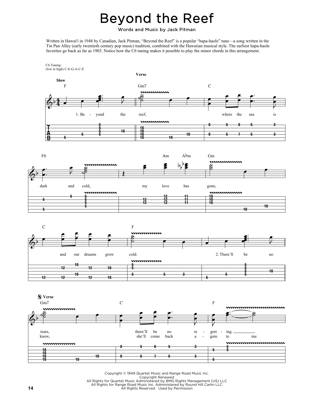 Download Jack Pitman Beyond The Reef (arr. Fred Sokolow) Sheet Music and learn how to play Guitar Tab PDF digital score in minutes