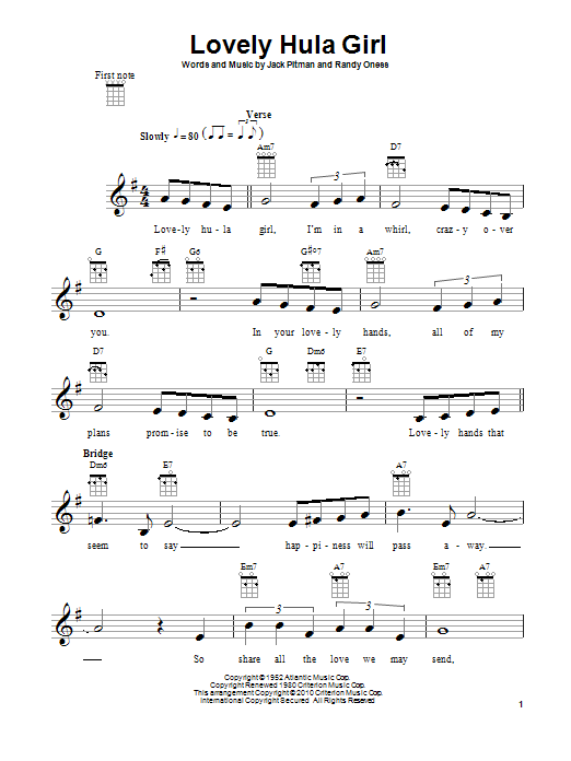 Download Jack Pitman Lovely Hula Girl Sheet Music and learn how to play Ukulele PDF digital score in minutes