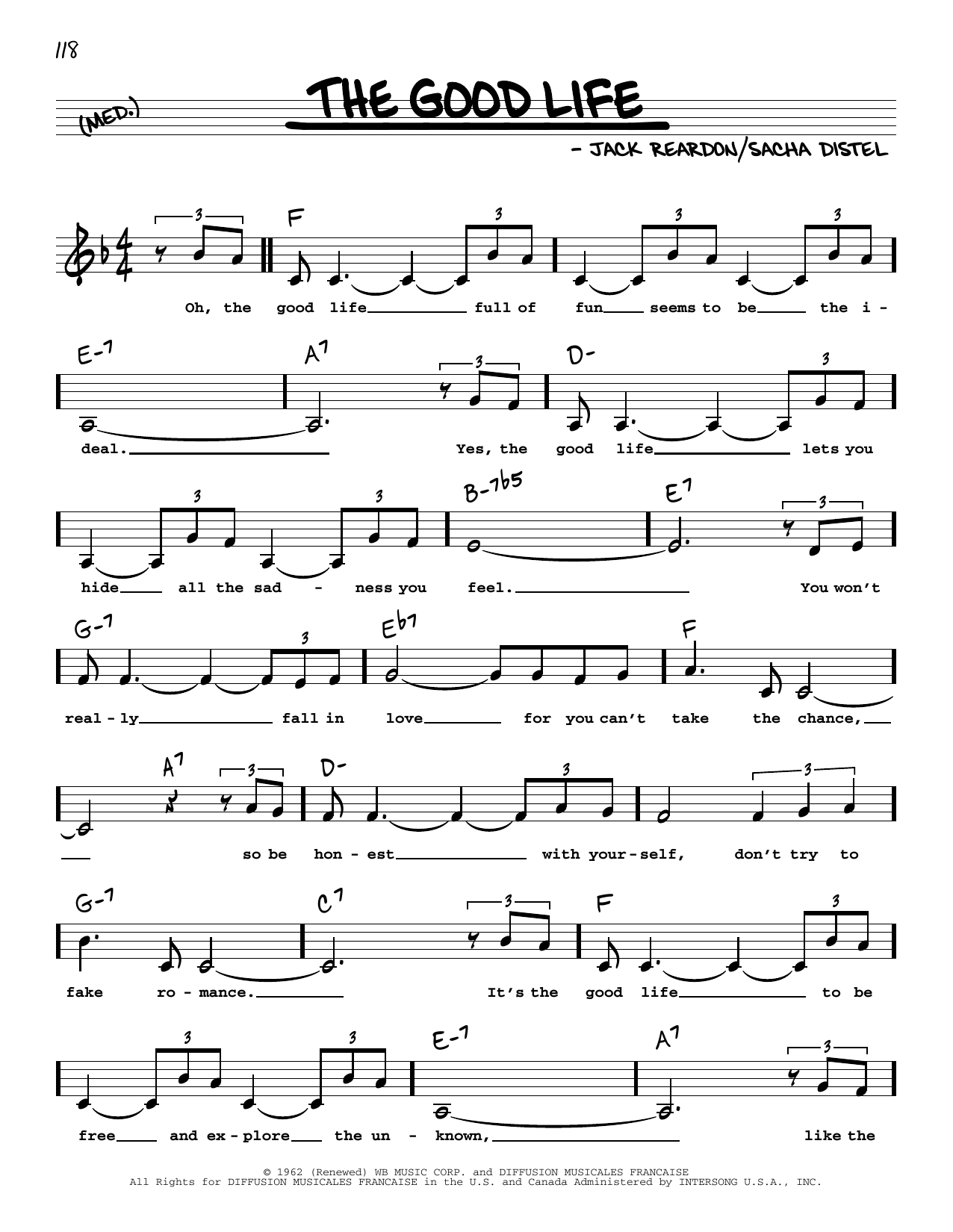 Download Jack Reardon The Good Life (Low Voice) Sheet Music and learn how to play Real Book – Melody, Lyrics & Chords PDF digital score in minutes