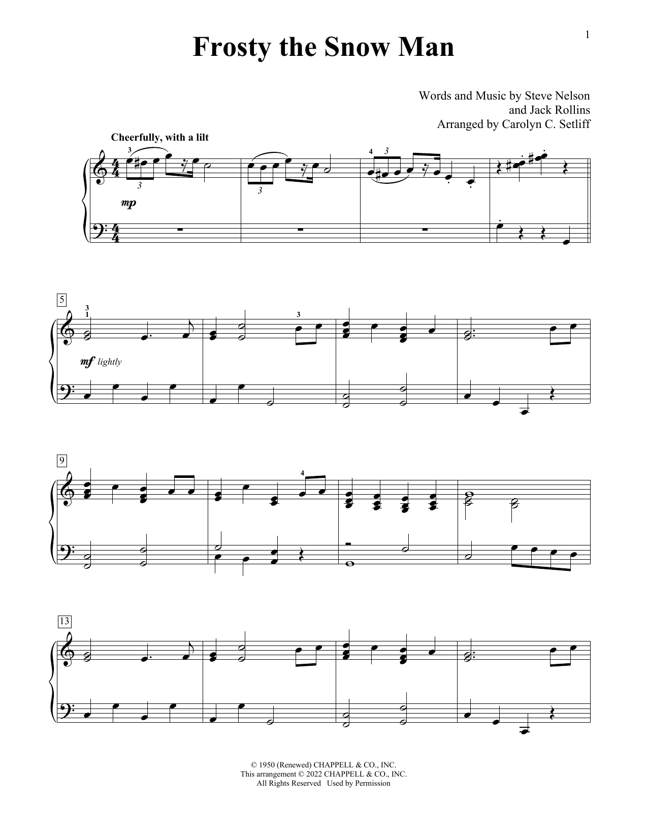 Download Jack Rollins Frosty The Snow Man (arr. Carolyn C. Setliff) Sheet Music and learn how to play Educational Piano PDF digital score in minutes