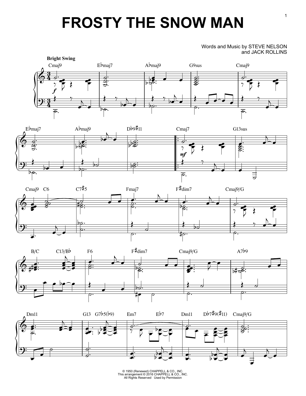 Download Jack Rollins Frosty The Snow Man [Jazz Version] (arr. Brent Edstrom) Sheet Music and learn how to play Piano & Vocal PDF digital score in minutes