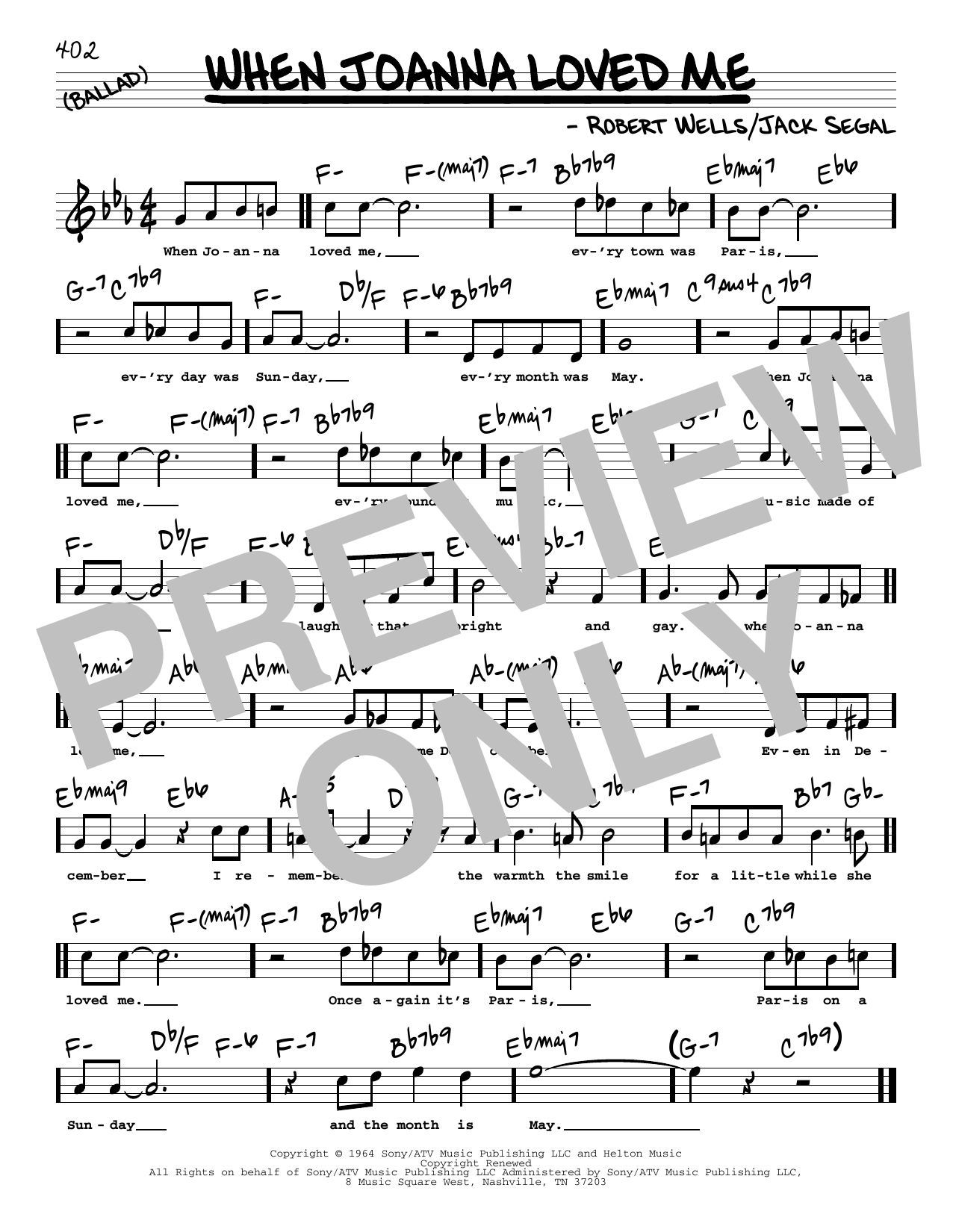 Download Jack Segal and Robert Wells When Joanna Loved Me (High Voice) Sheet Music and learn how to play Real Book – Melody, Lyrics & Chords PDF digital score in minutes