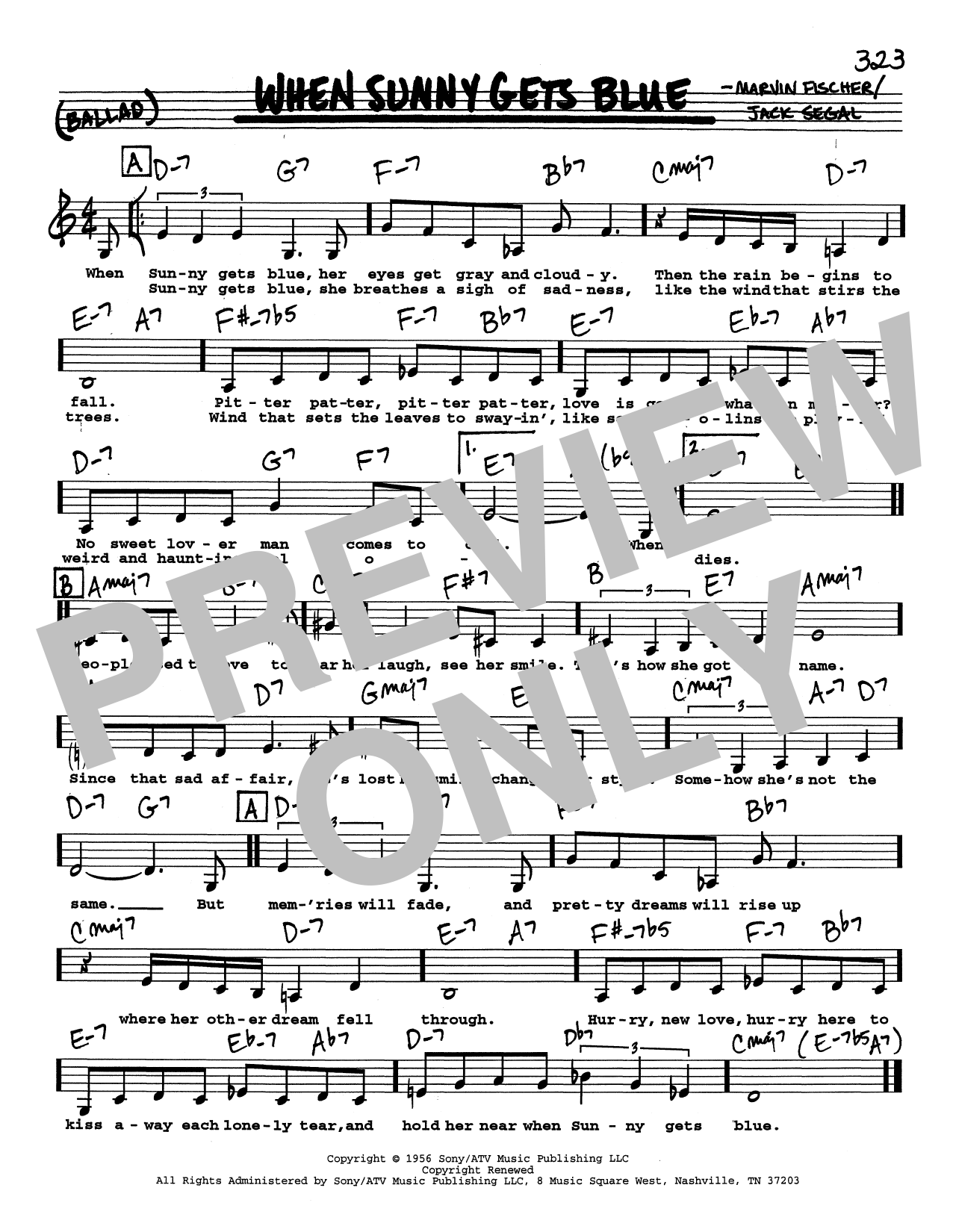 Download Jack Segal When Sunny Gets Blue (Low Voice) Sheet Music and learn how to play Real Book – Melody, Lyrics & Chords PDF digital score in minutes