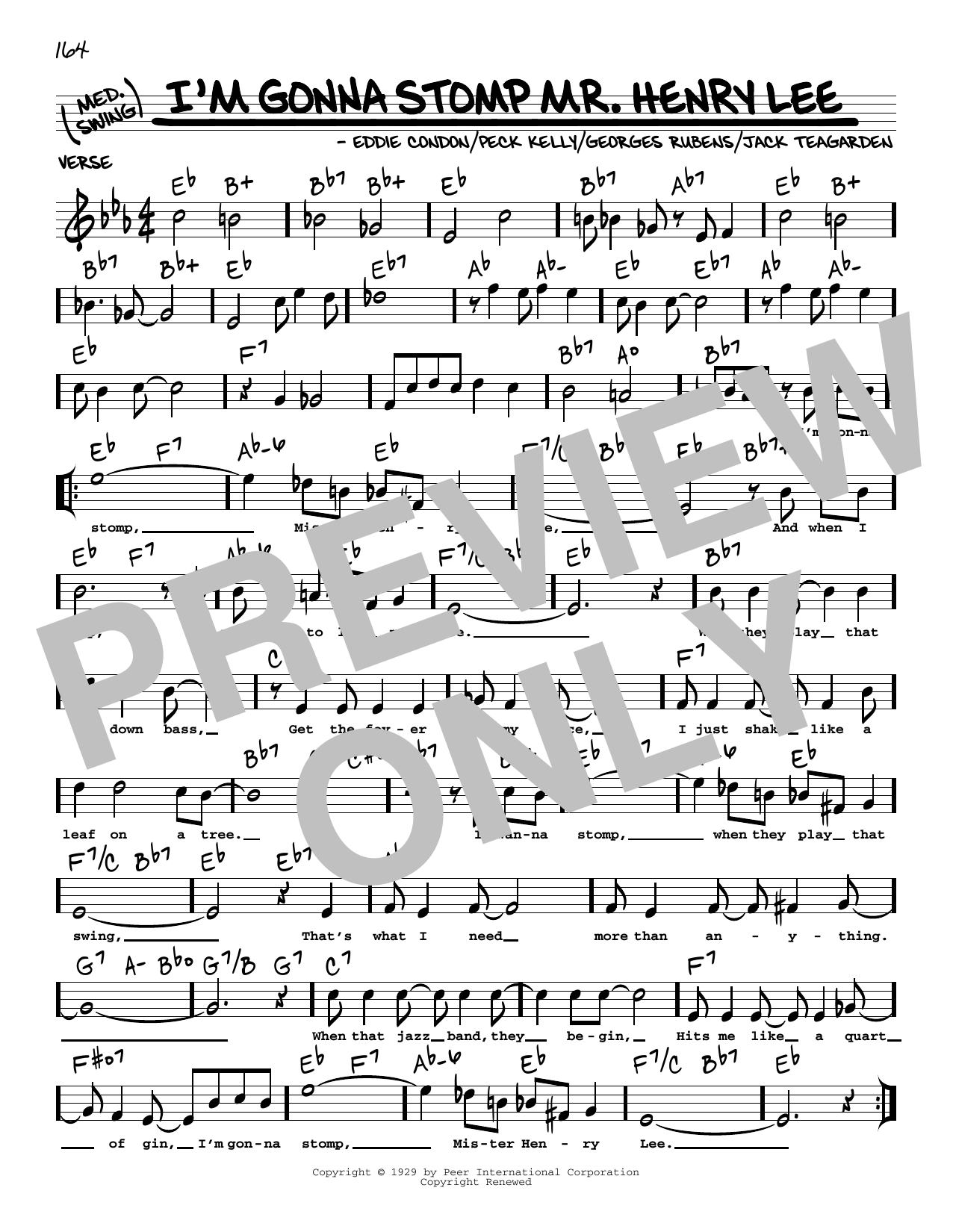 Download Jack Teagarden I'm Gonna Stomp Mr. Henry Lee (arr. Robert Rawlins) Sheet Music and learn how to play Real Book – Melody, Lyrics & Chords PDF digital score in minutes