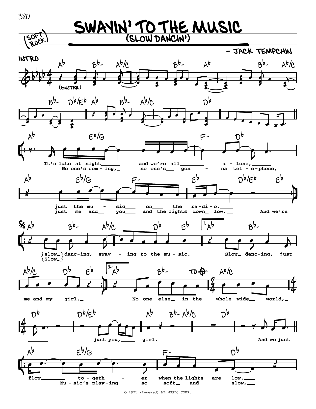 Download Jack Tempchin Swayin' To The Music (Slow Dancin') Sheet Music and learn how to play Baritone Ukulele PDF digital score in minutes