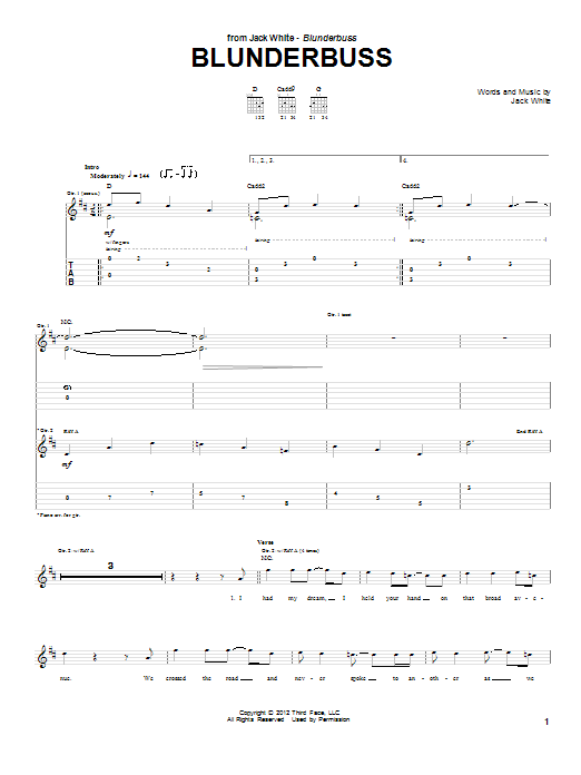 Download Jack White Blunderbuss Sheet Music and learn how to play Guitar Tab PDF digital score in minutes