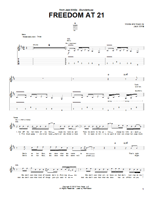 Download Jack White Freedom At 21 Sheet Music and learn how to play Guitar Tab PDF digital score in minutes
