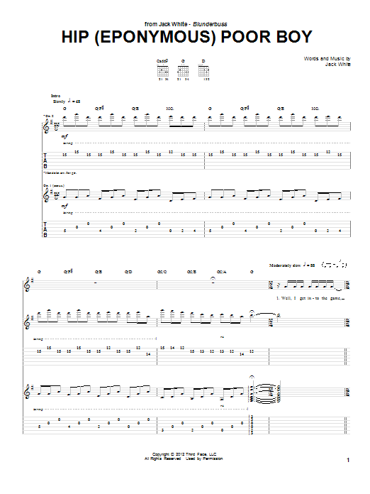 Download Jack White Hip (Eponymous) Poor Boy Sheet Music and learn how to play Guitar Tab PDF digital score in minutes